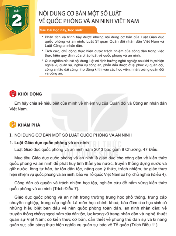 Bài 2: Nội Dung Cơ Bản Một Số Luật Về Quốc Phòng Và An Ninh Việt Nam