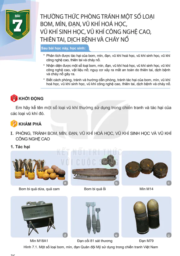 Bài 7: Thường Thức Phòng Tránh Một Số Loại Bom, Mìn, Đạn, Vũ Khí Hóa Học, Vũ Khí Sinh Học, Vũ Khí Công Nghệ Cao, Thiên Tai, Dịch Bệnh Và Cháy Nổ