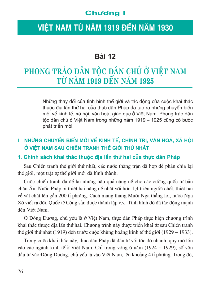 Chương I: Việt Nam Từ Năm 1919 Đến Năm 1930