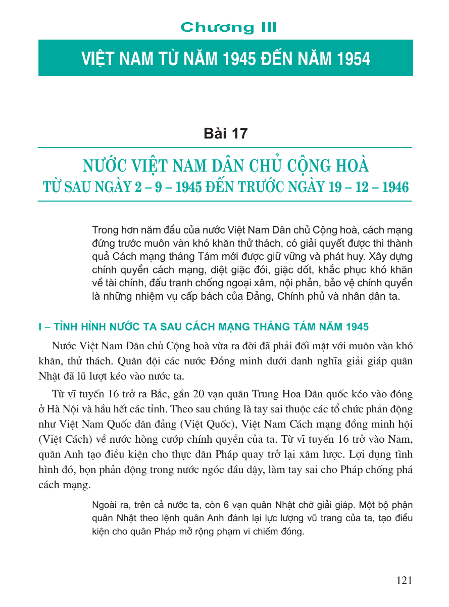 Chương III: Việt Nam Từ Năm 1945 Đến Năm 1954