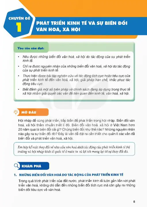 Chuyên đề 1: Phát Triển Kinh Tế Và Sự Biến Đổi Văn Hóa, Xã Hội