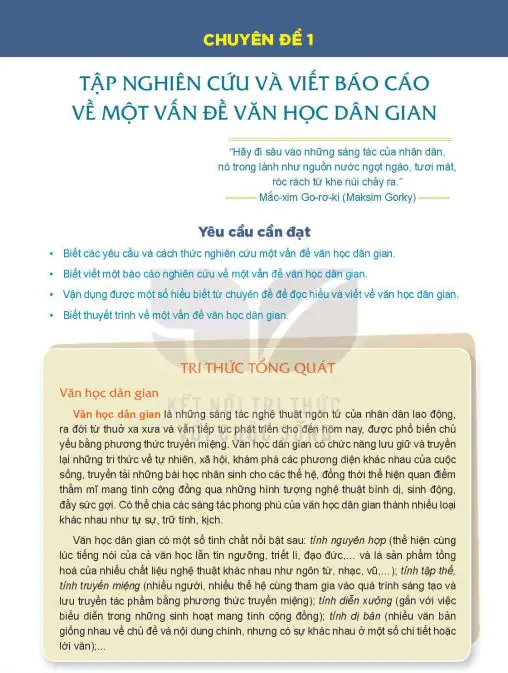 Chuyên Đề 1: Tập Nghiên Cứu Và Viết Báo Cáo Về Một Vấn Đề Văn Học Dân Gian
