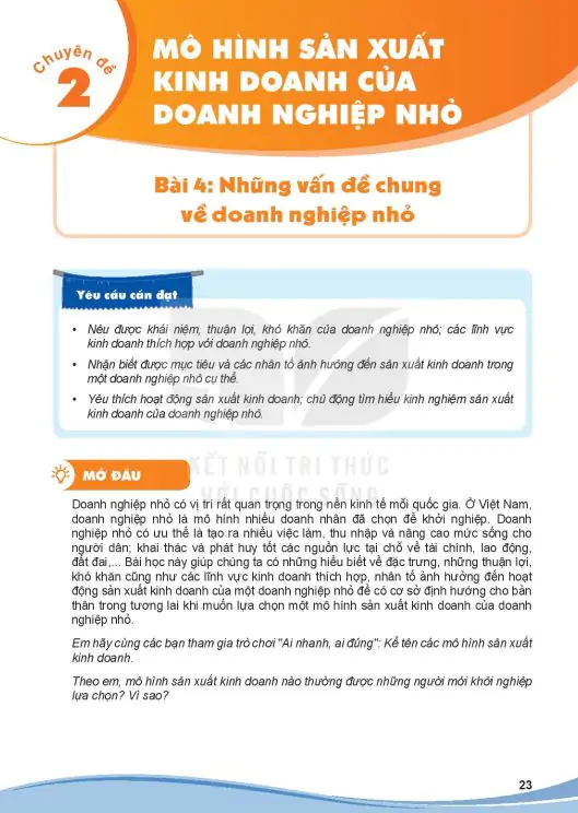 Chuyên Đề 2: Mô Hình Sản Xuất Kinh Doanh Của Doanh Nghiệp Nhỏ