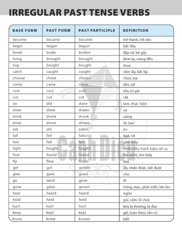 Irregular past tense verbs 