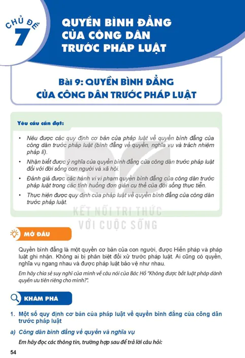 PHẦN HAI - CHỦ ĐỀ 7: QUYÊN BÌNH ĐẦNG CỦA CÔNG DÂN TRƯỚC PHÁP LUẬT