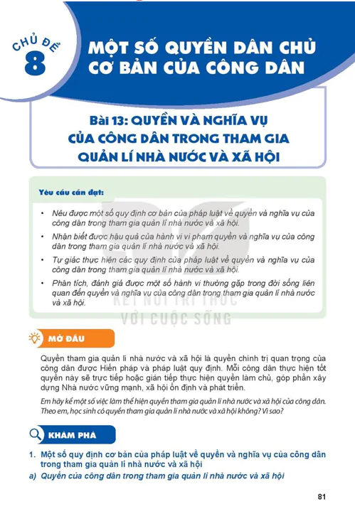 PHẦN HAI - CHỦ ĐỀ 8: MỘT SỐ QUYÊN DÂN CHỦ CƠ BẢN CỦA CÔNG DÂN