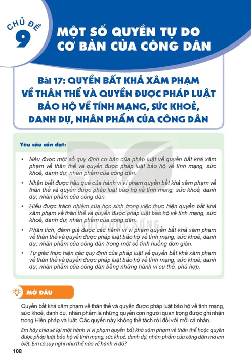 PHẦN HAI - CHỦ ĐỀ 9: MỘT SỐ QUYÊN TỰ DO CƠ BẢN CỦA CÔNG DÂN