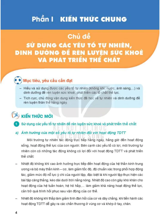 Phần I: Kiến thức chung - Chủ đề: Sử dụng các yếu tố tự nhiên, dinh dưỡng để rèn luyện sức khỏe và phát triển thể chất