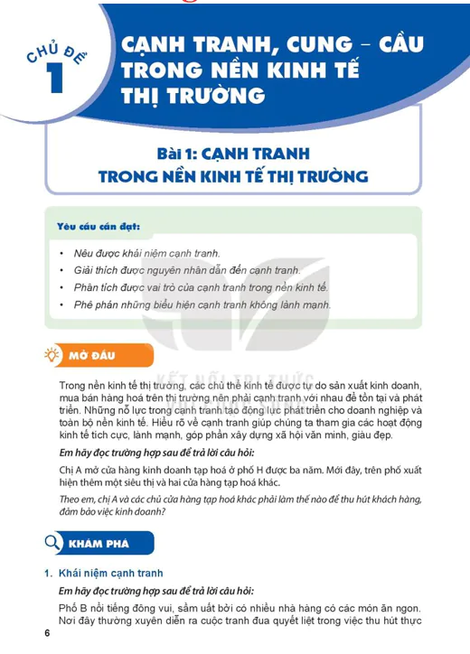 PHẦN MỘT - CHỦ ĐỀ 1: CẠNH TRANH, CUNG – CÂU TRONG NỀN KINH TẾ THỊ TRƯỜNG