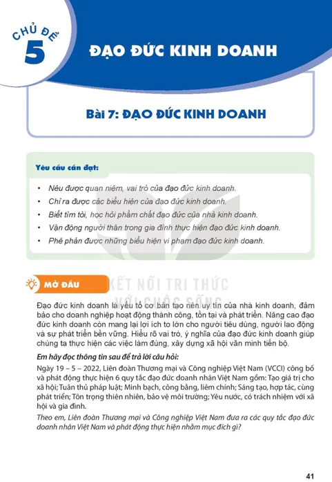 PHẦN MỘT - CHỦ ĐỀ 5: ĐẠO ĐỨC KINH DOANH