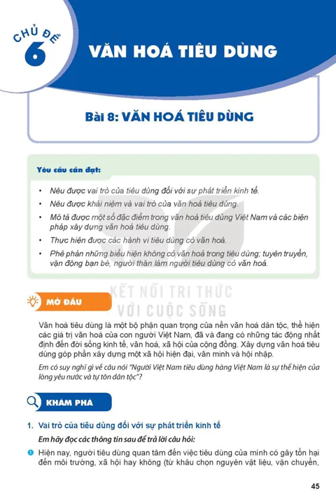 PHẦN MỘT - CHỦ ĐỀ 6: VĂN HOÁ TIÊU DÙNG