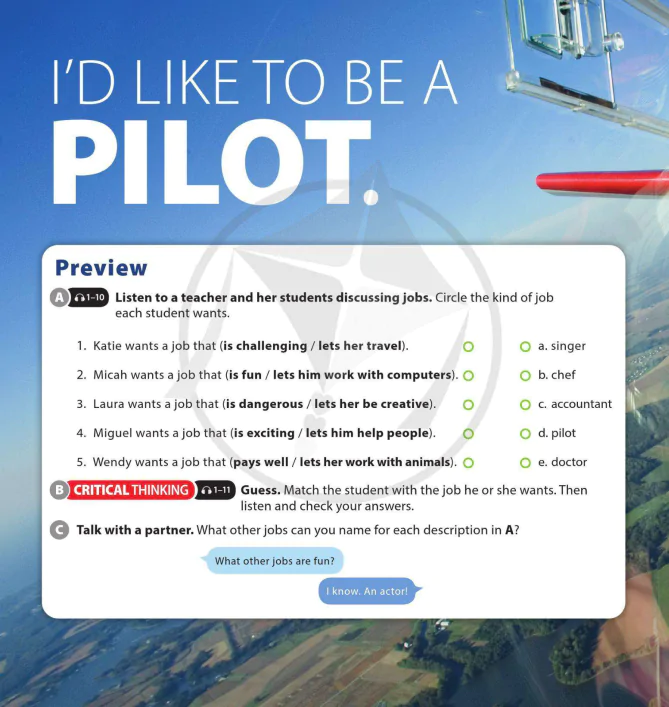 Unit 2: I'd like to be a pilot.