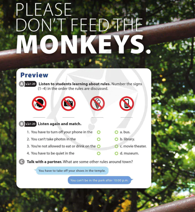 Unit 3: Please don't feed the monkeys.