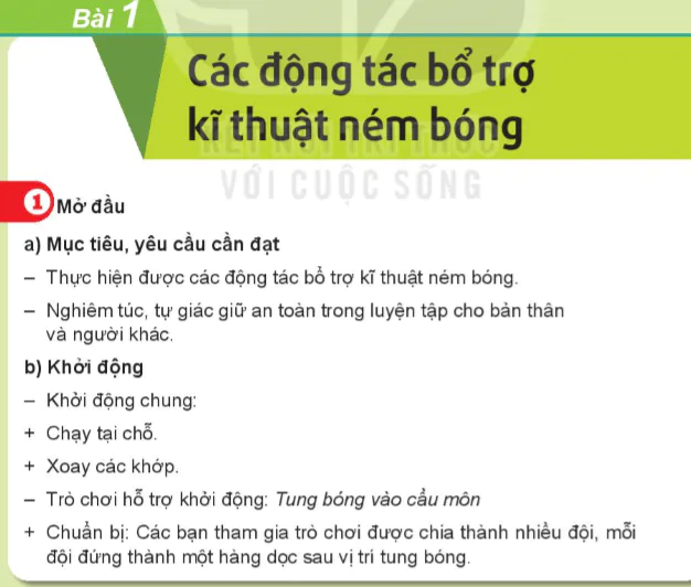 Bài 1: Các động tác bổ trợ kĩ thuật ném bóng - Chủ đề 2: Ném bóng