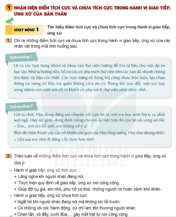 Bài 1: NHẬN DIỆN ĐIỂM TÍCH CỰC VÀ CHƯA TÍCH CỰC TRONG HÀNH VI GIAO TIẾP, ỨNG XỬ CỦA BẢN THÂN