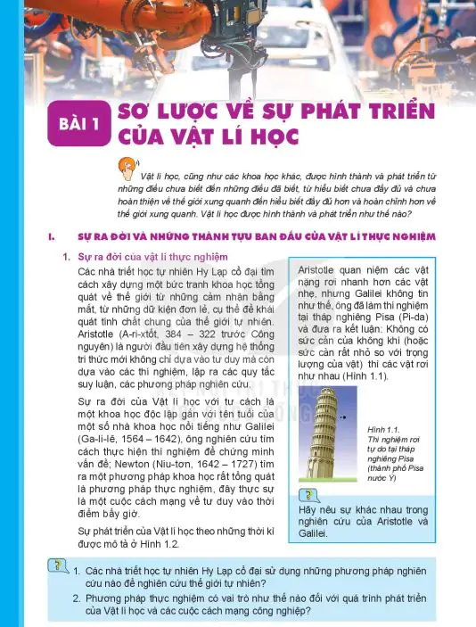 Bài 1: Sơ Lược Về Sự Phát Triển Của Vật Lí Học