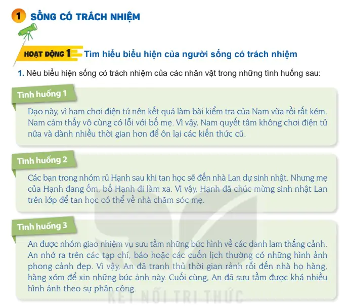 Bài 1: Sống có trách nhiệm