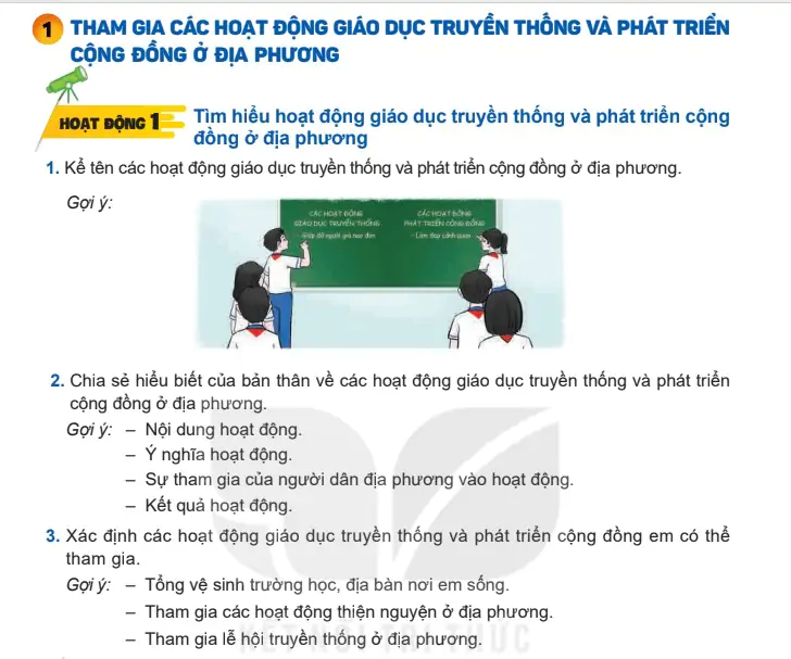 Bài 1: Tham gia các hoạt động giáo dục truyền thống và phát triển cộng đồng ở địa phương