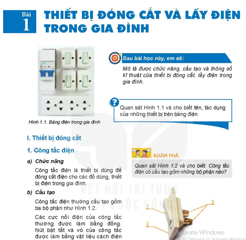 Bài 1: Thiết bị đóng cắt và lấy điện trong gia đình