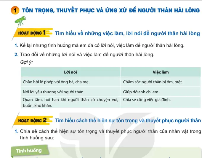 Bài 1: Tôn trọng, thuyết phục và ứng xử để người thân hài lòng