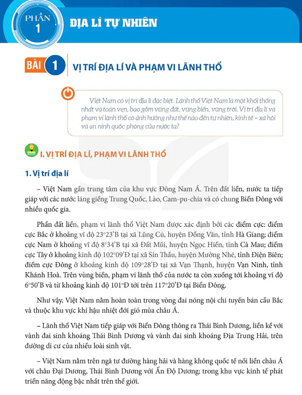BÀI 1: VỊ TRÍ ĐỊA LÍ VÀ PHẠM VI LÃNH THỔ
