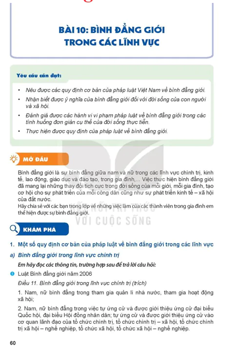 BÀI 10: BÌNH ĐẲNG GIỚI TRONG CÁC LĨNH VỰC