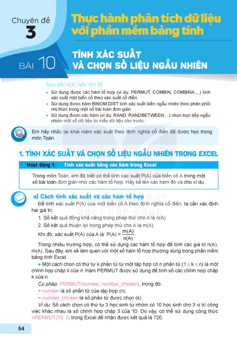 BÀI 10: TÍNH XÁC SUẤT VÀ CHỌN SỐ LIỆU NGẪU NHIÊN