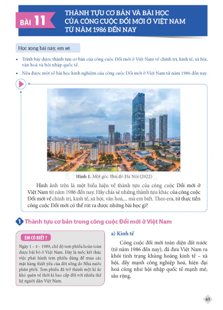 BÀI 11: THÀNH TỰU CƠ BẢN VÀ BÀI HỌC CỦA CÔNG CUỘC ĐỔI MỚI Ở VIỆT NAM TỪ NĂM 1986 ĐẾN NAY