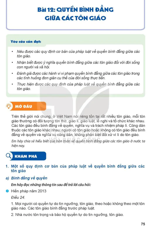 Bài 12: QUYỀN BÌNH ĐẲNG GIỮA CÁC TÔN GIÁO