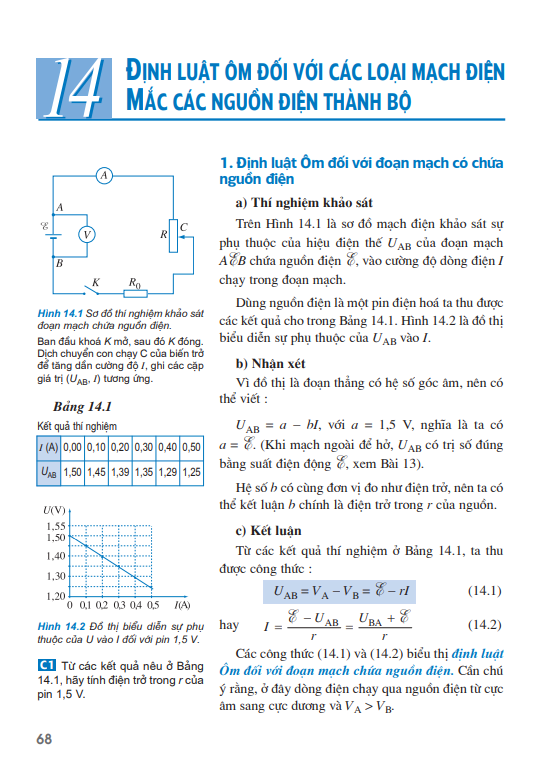 Bài 14: Định luật Ôm đối với các loại mạch điện. Mắc các dụng cụ điện vào mạch