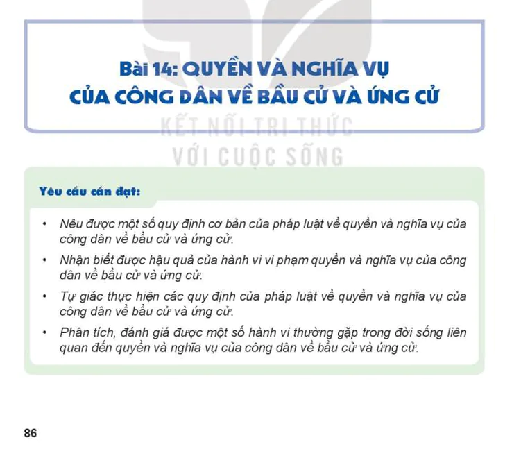 Bài 14: QUYỀN VÀ NGHĨA VỤ CỦA CÔNG DÂN VỀ BẦU CỬ VÀ ỨNG CỬ