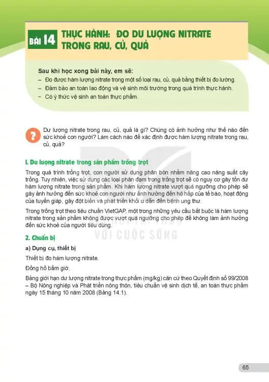 Bài 14: Thực Hành: Đo Dư Lượng Nitrate Trong Rau, Củ, Quả