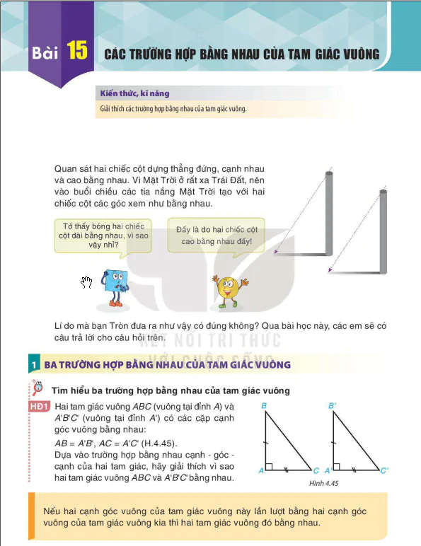 Bài 15: CÁC TRƯỜNG HỢP BẰNG NHAU CỦA TAM GIÁC VUÔNG