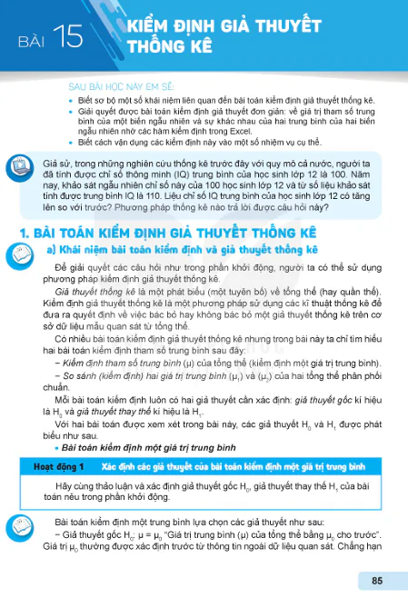 BÀI 15: KIỂM ĐỊNH GIẢ THUYẾT THỐNG KÊ