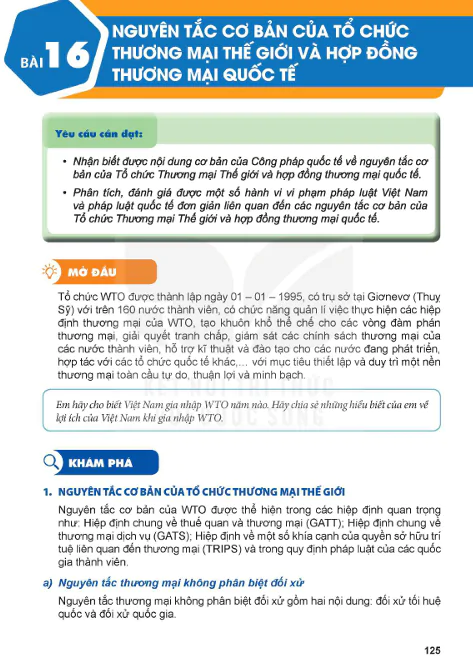 BÀI 16: NGUYÊN TẮC CƠ BẢN CỦA TỔ CHỨC THƯƠNG MẠI THẾ GIỚI VÀ HỢP ĐỒNG THƯƠNG MẠI QUỐC TẾ