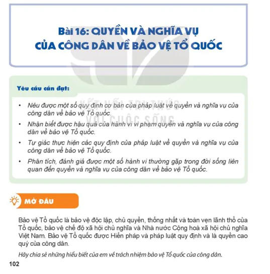 Bài 16: QUYỀN VÀ NGHĨA VỤ CỦA CÔNG DÂN VỀ BẢO VỆ TỔ QUỐC