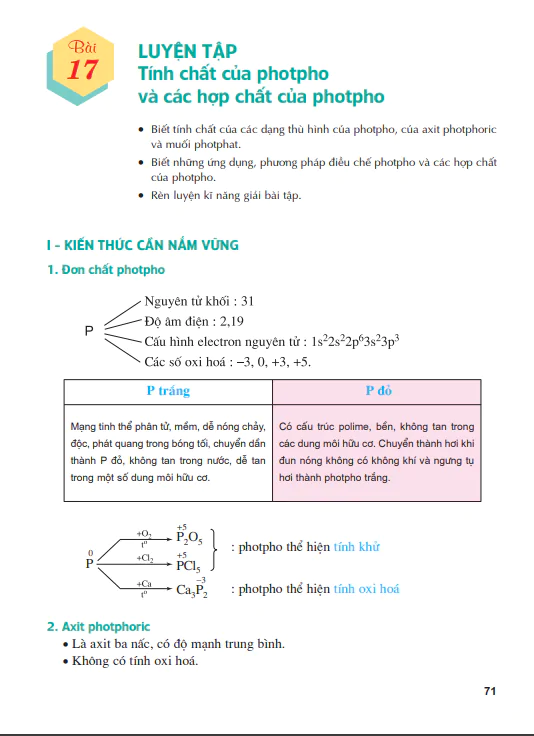 Bài 17: Luyện tập Tính chất của photpho và các hợp chất của photpho