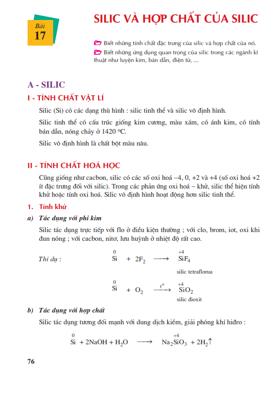 Bài 17: Silic và hợp chất của Silic 