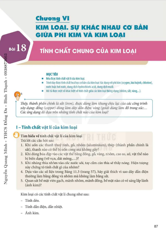 Bài 18. Tính chất chung của kim loại