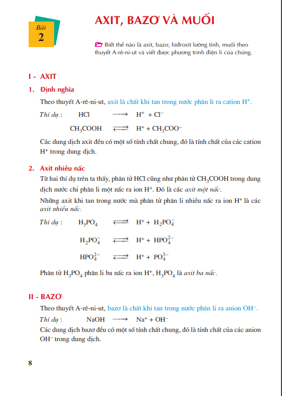 Bài 2: Axit, Bazơ và muối