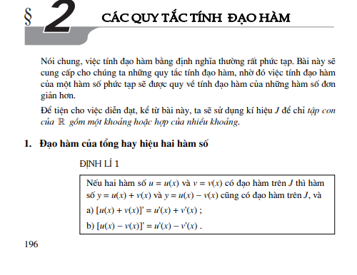 Bài 2: Các quy tắc tính đạo hàm