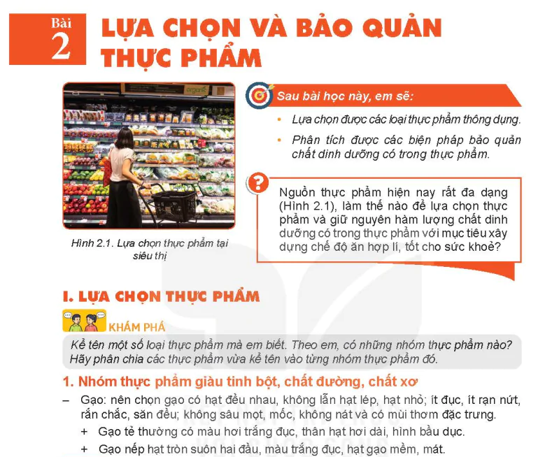 Bài 2: Lựa chọn và bảo quản thực phẩm