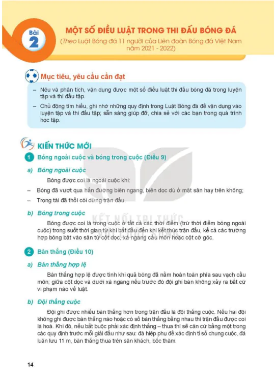 Bài 2: Một số điều luật trong thi đấu bóng đá (Theo Luật Bóng đá 11 người của Liên đoàn Bóng đá Việt Nam năm 2021 - 2022)