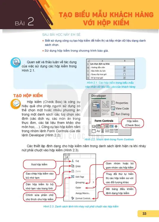 Bài 2: Tạo Biểu Mẫu Khách Hàng Với Hộp Kiểm