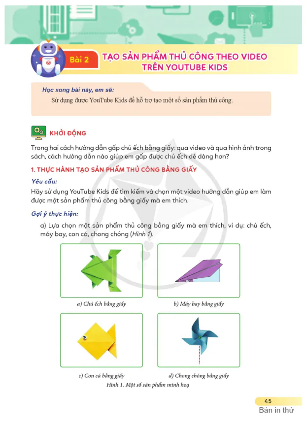 BÀI 2: TẠO SẢN PHẨM THỦ CÔNG THEO VIDEO TRÊN YOUTUBE KIDS