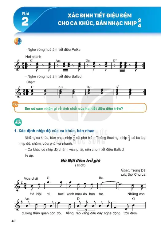 Bài 2: Xác Định Tiết Điệu Đệm Cho Ca Khúc, Bản Nhạc Nhịp 2/4