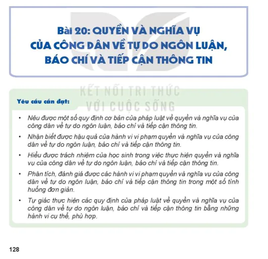 Bài 20: QUYỀN VÀ NGHĨA VỤ CỦA CÔNG DÂN VỀ TỰ DO NGÔN LUẬN, BÁO CHÍ VÀ TIẾP CẬN THÔNG TIN