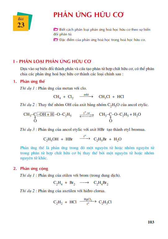 Bài 23: Phản ứng hữu cơ