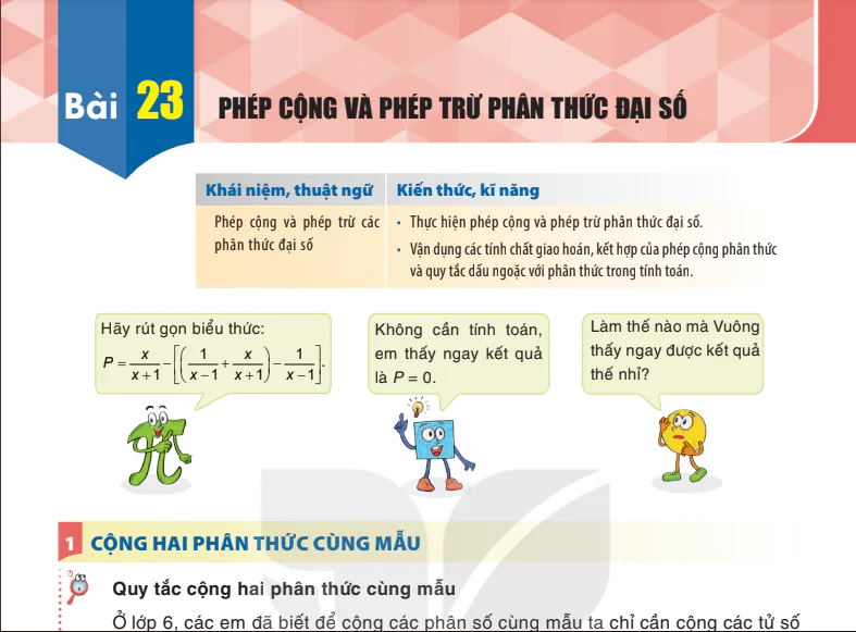 Bài 23: Phép cộng và phép trừ phân thức đại số