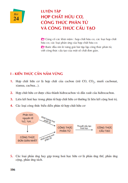 Bài 24: Luyện tập: Hợp chất hữu cơ, công thức phân tử và công thức cấu tạo